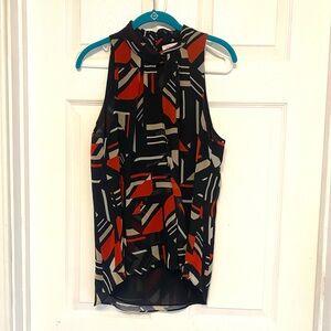 Calvin Klein Black and Red Geometric Blouse